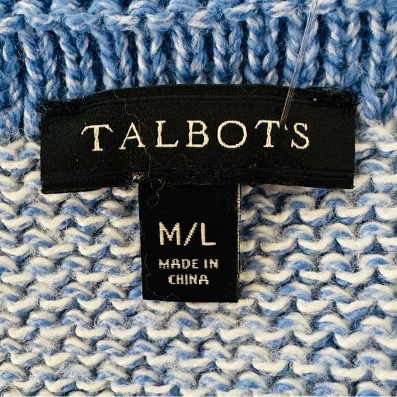 Talbots Blue/White Asymmetrical Poncho Sweater Size M/L - Picture 3 of 3